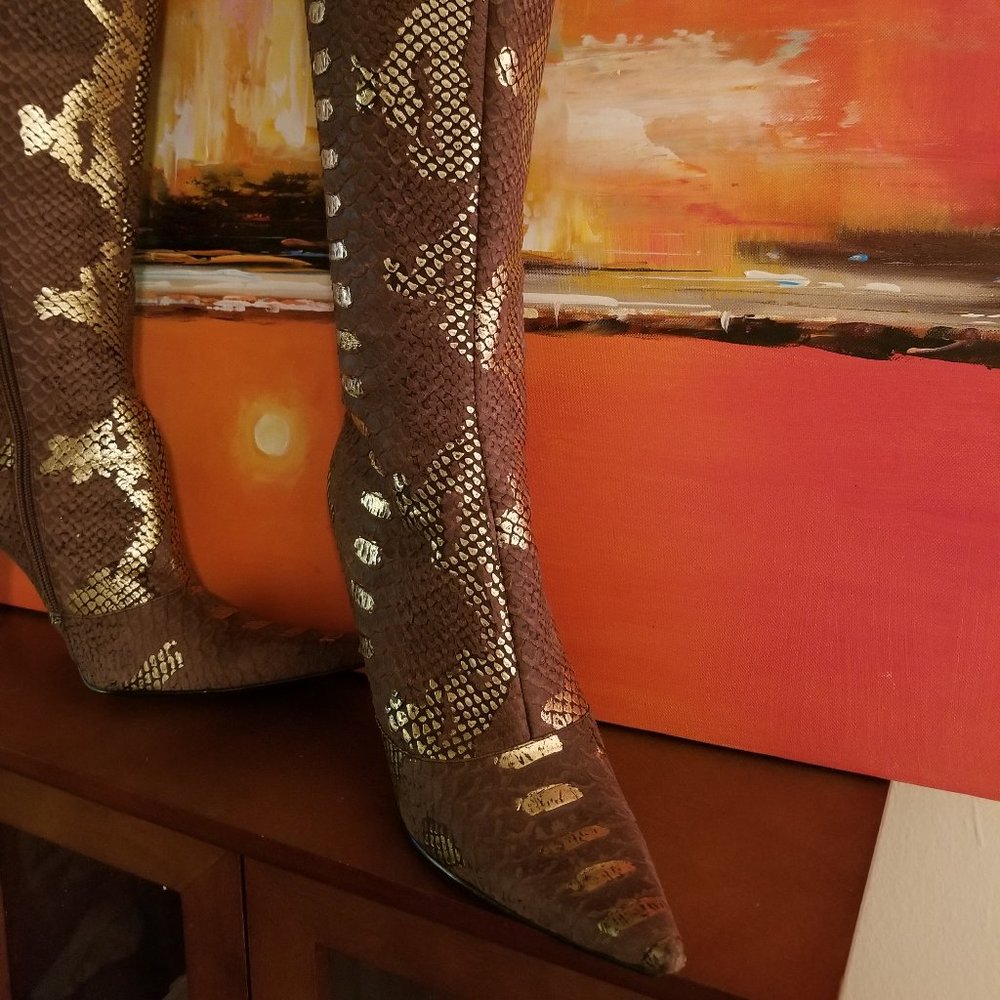 Snake embossed leather